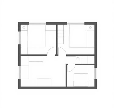 A minimalist architectural floor plan sketch with clean, precise lines in #262F38 on a white background. The composition is professional and academic, reflecting a refined architectural sensibility with plenty of negative space.