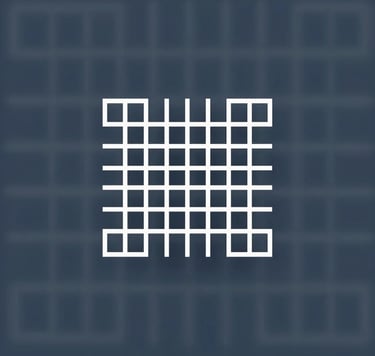 A secondary brand icon or vertical line art depicting an abstract layout grid, symbolizing 'Corporate Identity'. Thin, elegant lines in #8D9FB5. Sophisticated and uncluttered composition.