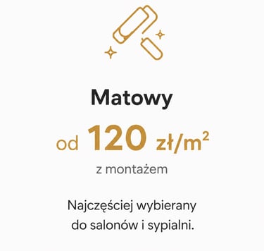 Cennik sufitów napinanych matowych od 120 zł za m2 z montażem do salonu i sypialni.