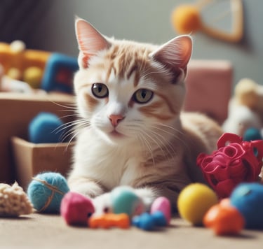 kitten playing with toys