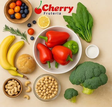 Mesa con productos frescos listos para cocinar.