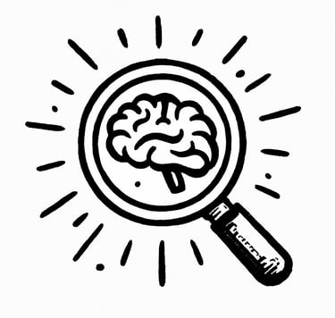 Icono de cerebro con líneas de análisis, simbolizando estudio de negocio y competencia
