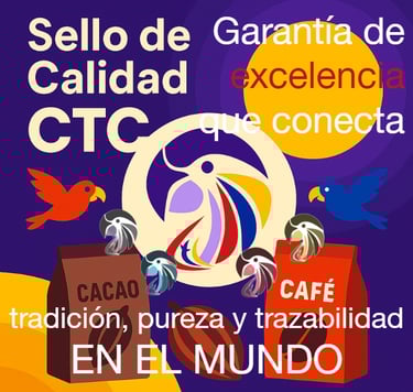 Ilustración del sello de calidad CTC para productos de café y cacao.