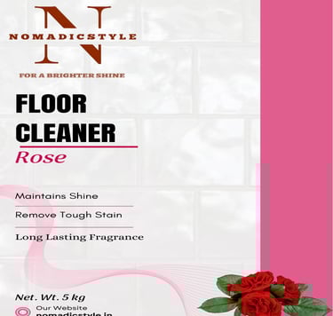 omadic Style Rose Floor Cleaner bottle label with an image of red roses at the bottom.