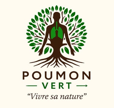 Logo Poumon Vert : silhouette humaine dans un arbre et poumons verts, symbole de nature et santé.