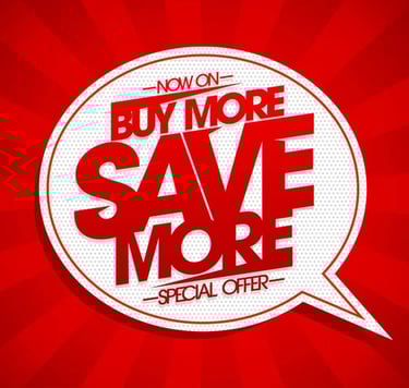 a red and white buy more save more special offer