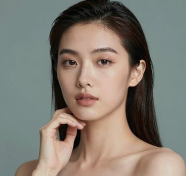 A close-up, high-fashion portrait of a diverse, talented young actress. Professional studio lighting with soft artistic shadows, elegant pose, reflecting the agency's high-end representation. Background uses subtle #1A5E63 tones.