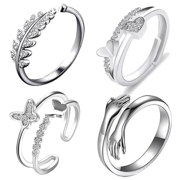 4 silver rings for women
