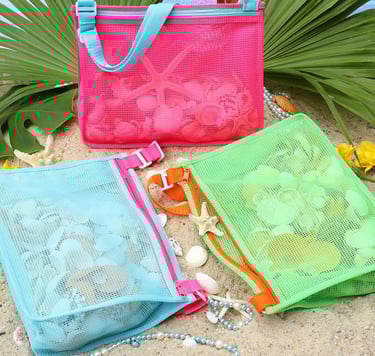 Mesh bags for kid's shells and treasures at the beach