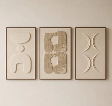 Large 3D Textured Wall Art Set of 3 | Neutral Beige Wall Decor for Modern Organic Living Room. Eftelt Home Decoration