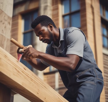 A satisfied customer holding building materials.