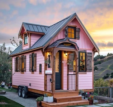 Pink tiny house on wheels