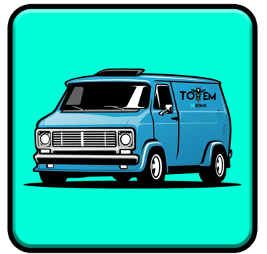van signs with totem designs logo
