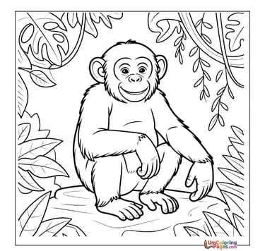 Swinging chimpanzee outline drawing kids worksheet