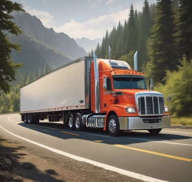 A Border Link Freight Ltd truck driving along a scenic highway surrounded by lush forests.