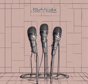 A neon-lit electric guitar glowing against a dark, smoky background with holographic music notes floating around.