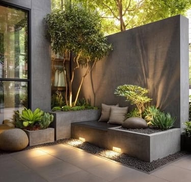 Peyzaj tasarımıyla düzenlenen bahçe alanı