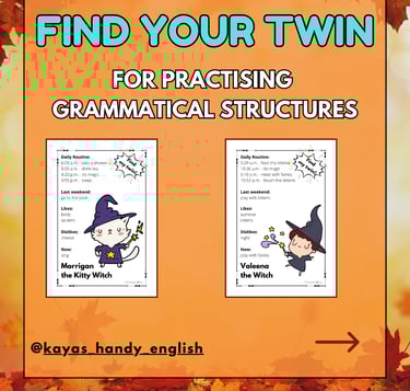 present simple and past simple game for autumn and fall English lessons and grammar activities