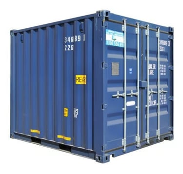 a blue container container with a clock on it