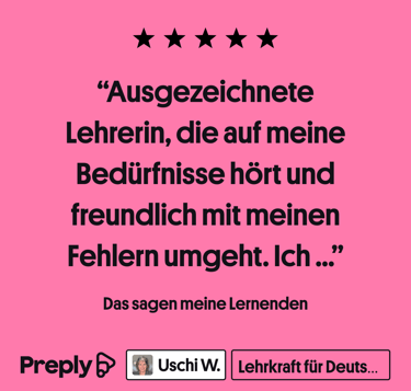 Five-star student reviews with positive feedback for German lessons with Uschi, German teacher for a