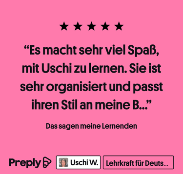 Five-star student reviews with positive feedback for German lessons with Uschi, German teacher for a