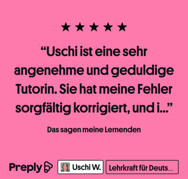 Five-star student reviews with positive feedback for German lessons with Uschi, German teacher for a