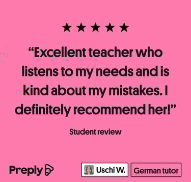 Five-star review highlighting structured, patient and supportive teaching.