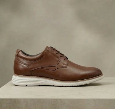 Zapato casual de cuero café para hombre con suela blanca, estilo urbano