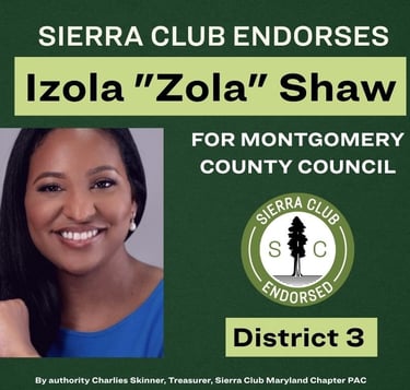 Izola Shaw endorsed by Sierra Club for Montgomery County Council district 3