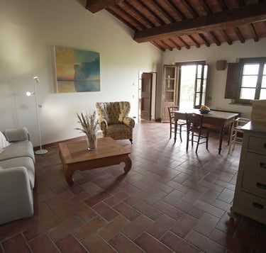 a living room with a couch and a table