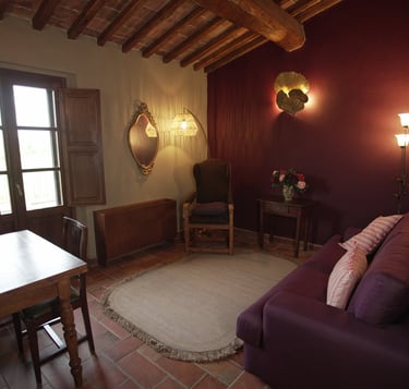 a living room with a couch and a table