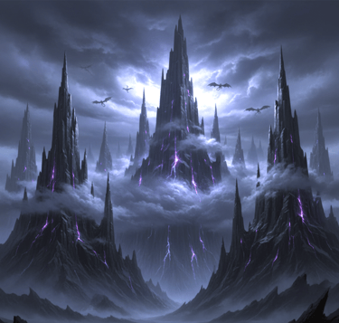 A wide angle shot of the Dragon Peak Mountains