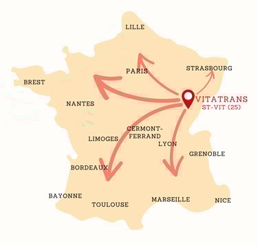 Zone d'intervention transport VitaTrans Taxi-Colis Besançon Saint-Vit
