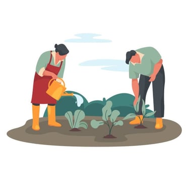 a woman is watering a plant in the garden