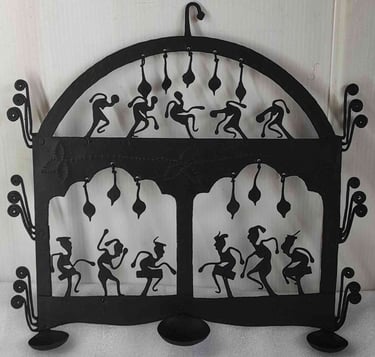 "Iron hanging oil lamp with ethnic chain design–artistic tribal piece-for foreign trade"