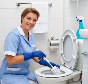 Cleaning a toilet in a office