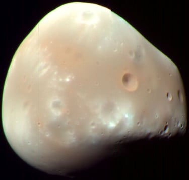 Colour image of Deimos captured by the HiRISE instrument on the Mars Reconnaissance Orbiter