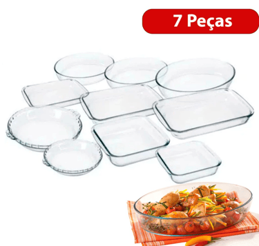 kit de travessas de vidro de diferentes formatos