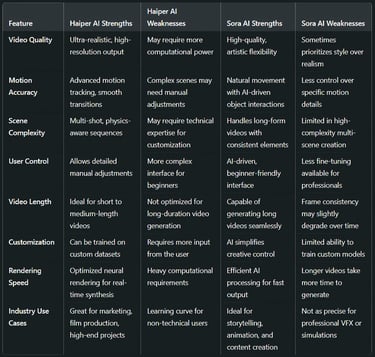 Strengths and Weaknesses of Haiper AI vs. Sora AI