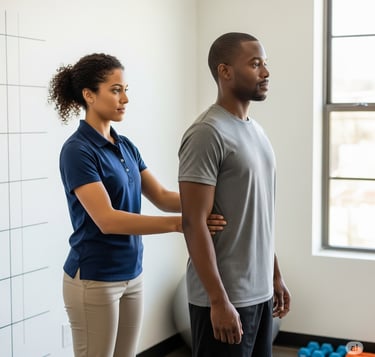 a man and woman standing in a room