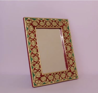 a picture of a mirror with a picture of a woman