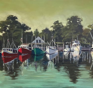 oil paining Rock Harbor in Orleans. morning view of the harbor