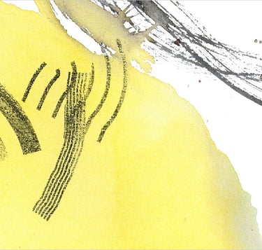 Yuge Kurt, fragment of watercolor painting in art gallery. Canvas for interior. Colorful design