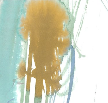 Yuge Kurt, fragment of watercolor painting in art gallery. Canvas for interior. Colorful design
