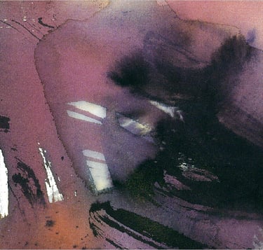 Yuge Kurt, fragment of watercolor painting in art gallery. Portrait. Earthy muted tones.