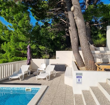 Western terrace with pool and sun loungers, Easy Living Holiday Home, Lokva Rogoznica