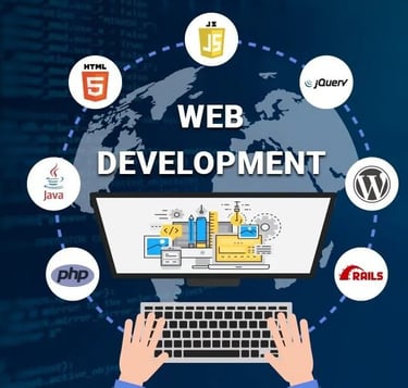 a person holding a laptop computer and a laptop with a webpagel