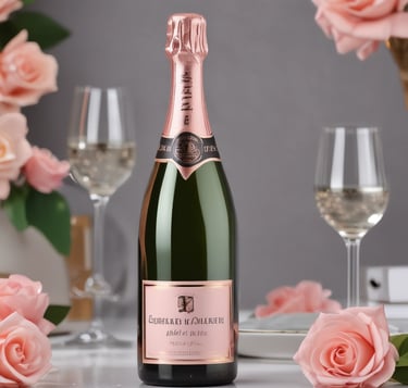 Elegant Rosé Champagne bottle beside fresh strawberries and a filled glass.