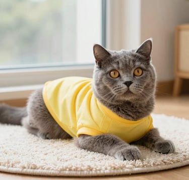 gato relajado con ropa cómoda pero moderna 