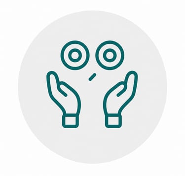 Minimalist outline icon showing cupped hands protecting eyes to symbolize vision care.
